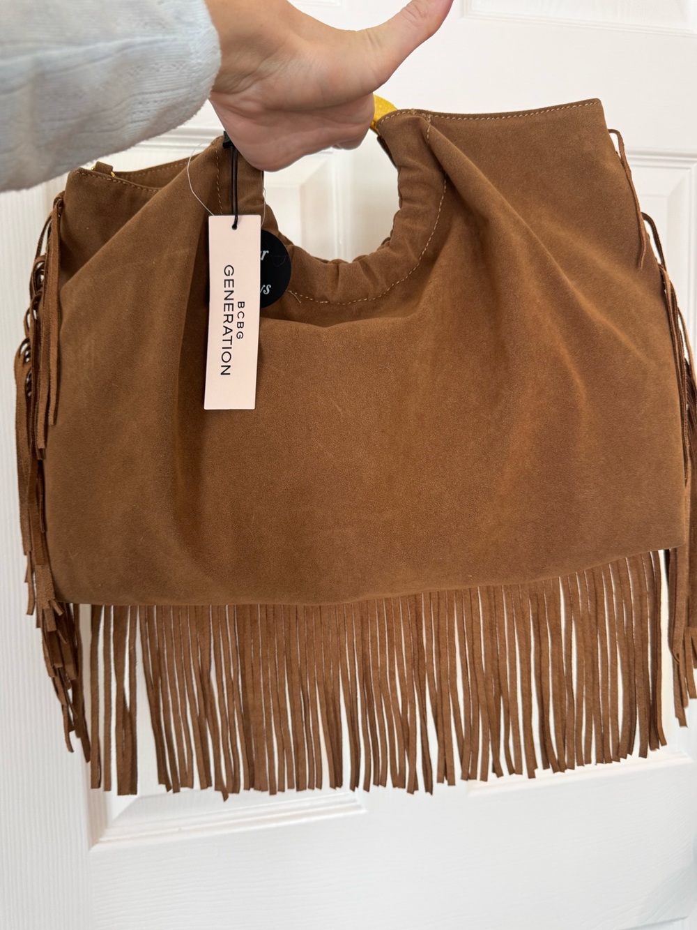 Bcbgeneration fringe faux suede bag western cowgirl gold metal handles hobo - Picture 7 of 9